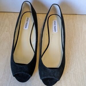Steve Madden Bunni Black Suede Wedge Peep-Toe Shoes Size 8